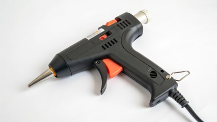 Black Hot Glue Gun on White Background