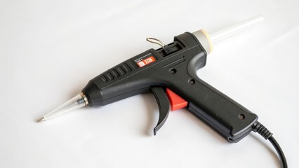 Black Hot Glue Gun on White Background