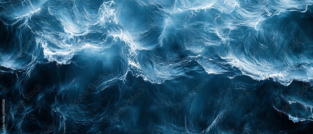 Poster dramatic ocean waves churning and crashing against each other in turbulent blue waters : generative 