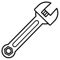 Simple Line Drawing of Wrench - Construction Tool Vector Illustration, Minimalist line art wrench illustration, perfect for construction, repair, and DIY digital designs.