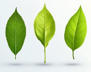 Fototapeta premium Closeup view of three distinct green leaves showcasing different textures and shapes for botanical analysis : Generative AI