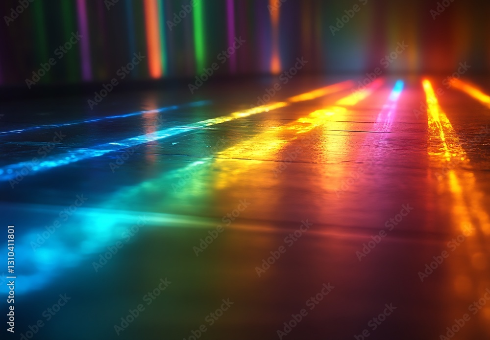 Aufkleber Vibrant reflections of colorful lights creating a stunning atmosphere on a smooth surface : Generative AI