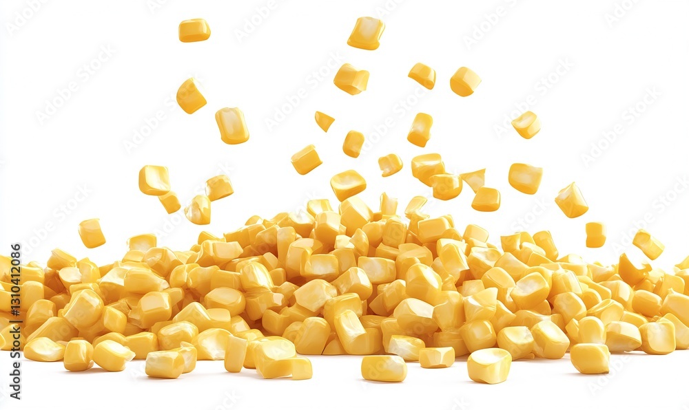 Poster freshly harvested sweet corn kernels piled up on a white background : generative ai