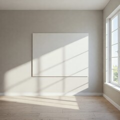 A blank wall mockup, in a room with a window, natural lighting, wall texture, perspective view.