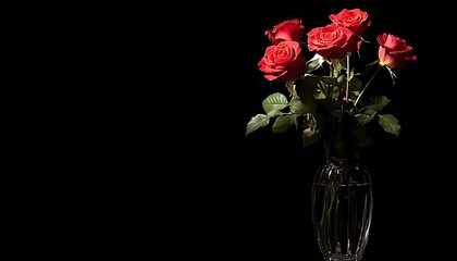 Obraz premium Red Roses in Vase, Dark Background