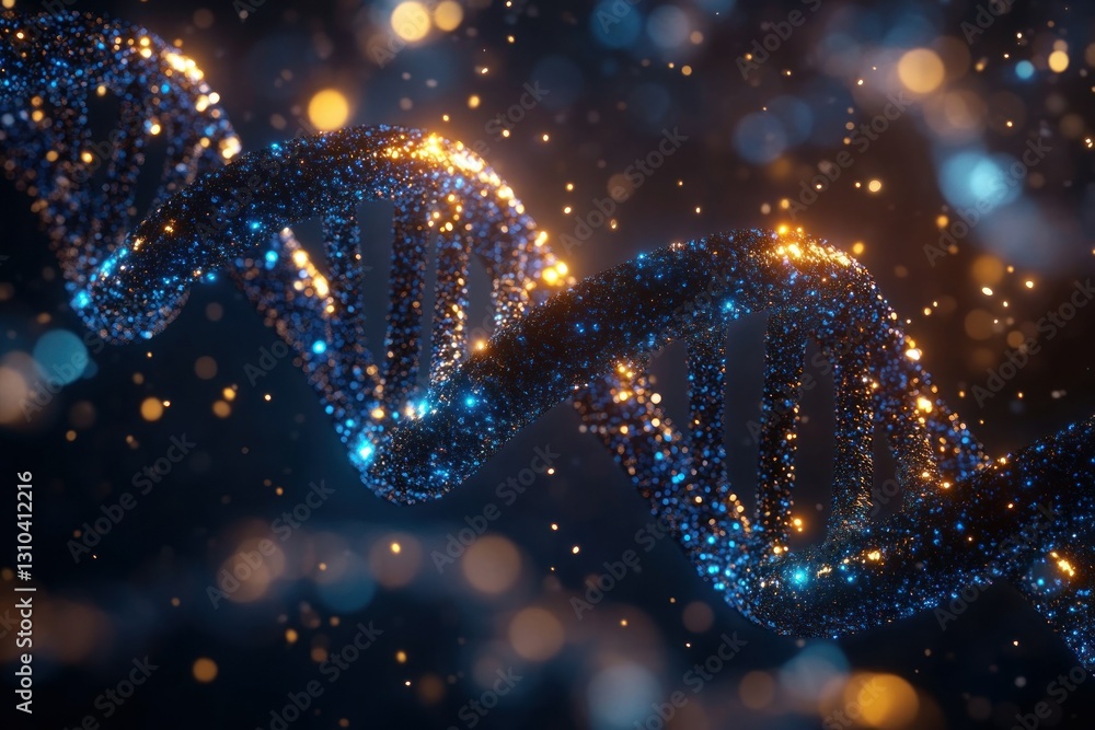Aufkleber colorful and sparkling dna strand with bokeh effect on dark background
