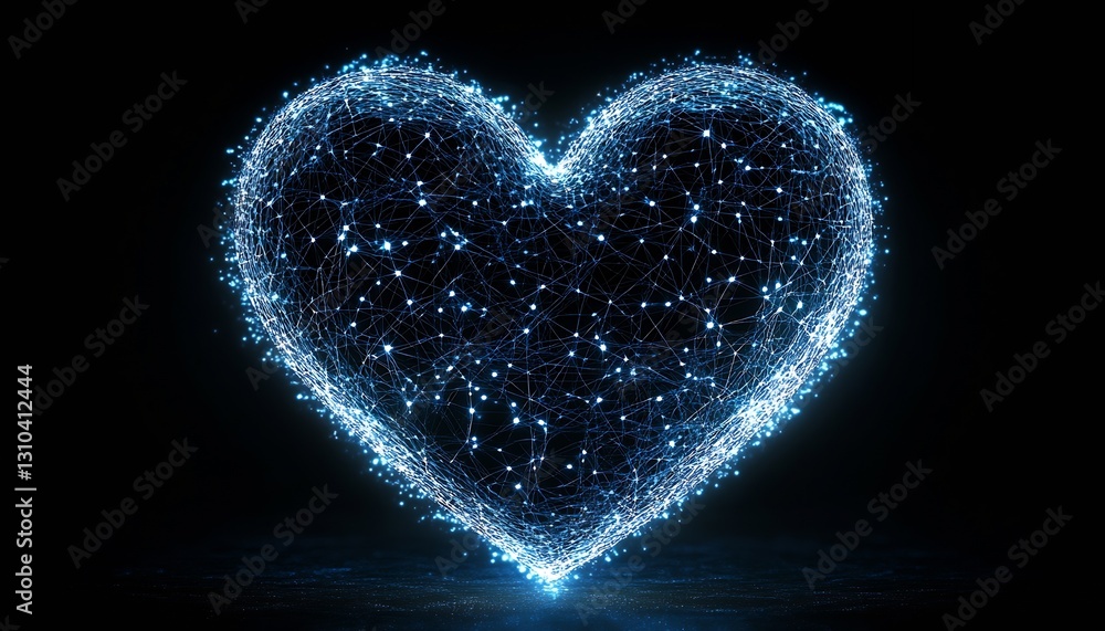 Leinwandbilder Digital Heart Shape Created with Lines and Dots Symbolizing Connection and Technology : Generative AI