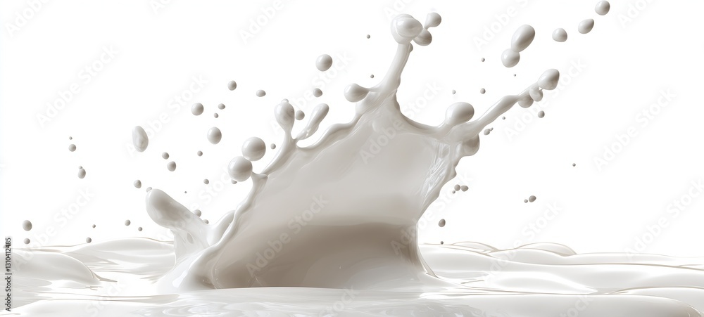 Leinwandbilder captivating splash of milk rising from a smooth surface with droplets falling elegantly into the liq