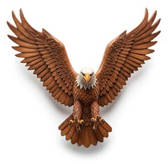 wooden eagle sculpture wall art with brown and white feathers