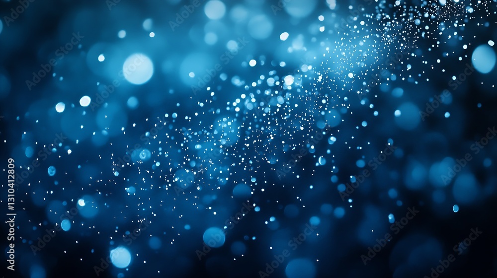 Aufkleber Dynamic motion of shimmering blue droplets floating in a dark atmospheric environment : Generative AI