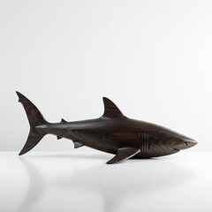 Fototapeta premium dark wooden shark sculpture on white background