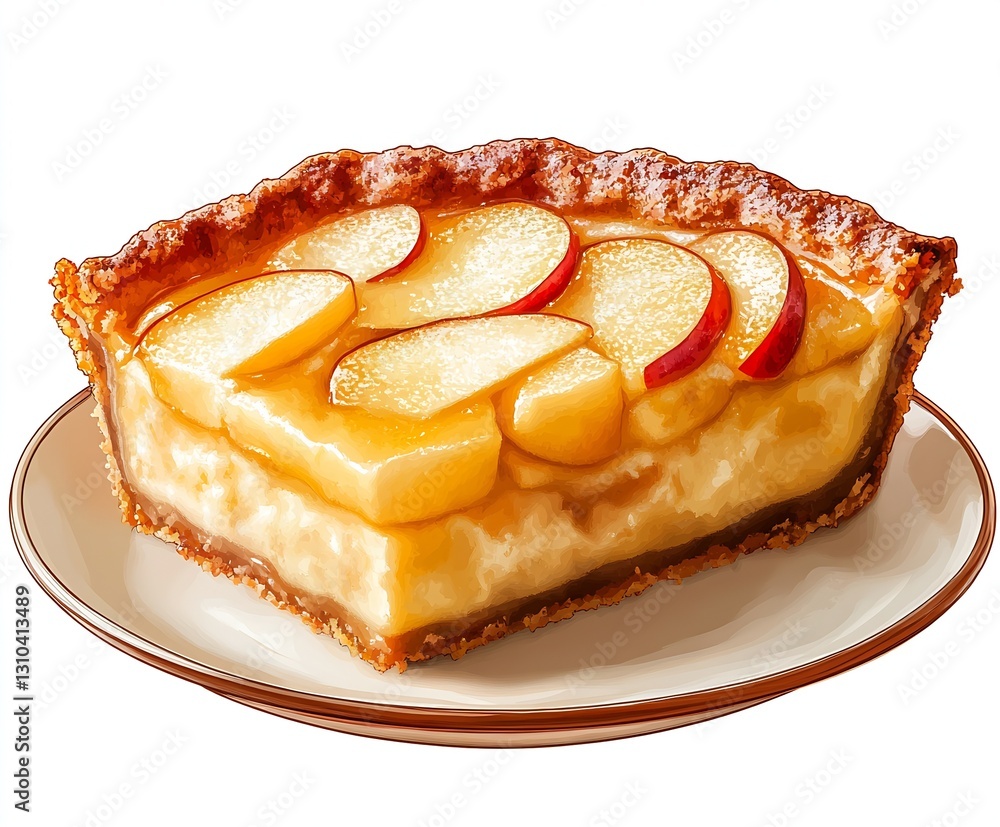 Poster delicious slice of apple pie on a plate showcasing fresh apples and creamy filling : generative ai