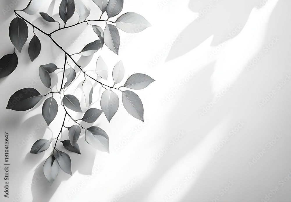 Leinwandbilder elegant black and white composition of leaves casting shadows on a bright surface creating a minimal