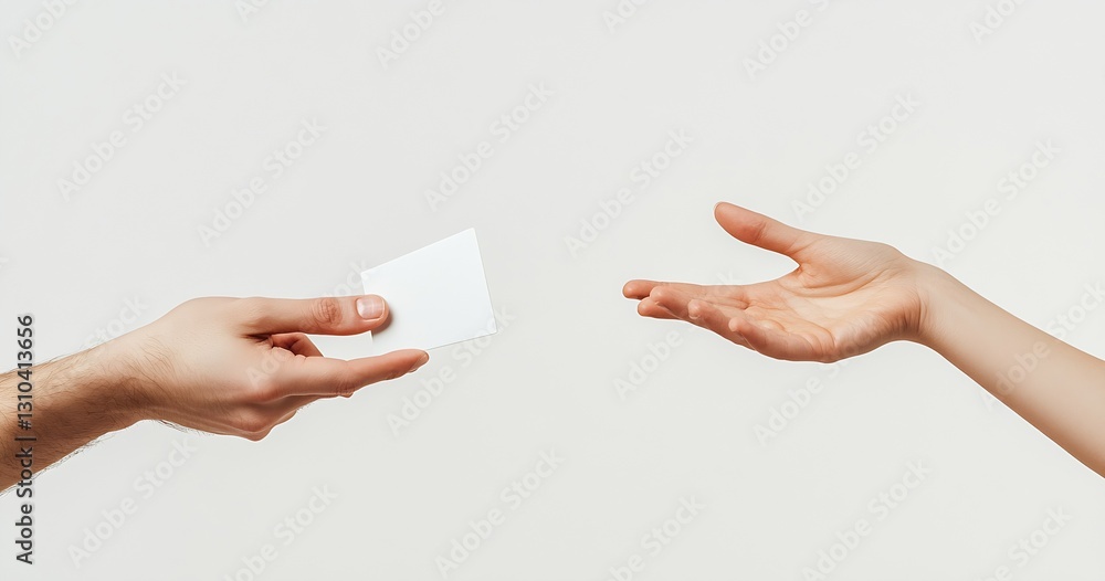 Poster two hands exchanging a blank business card symbolizing networking and professional connections in a 