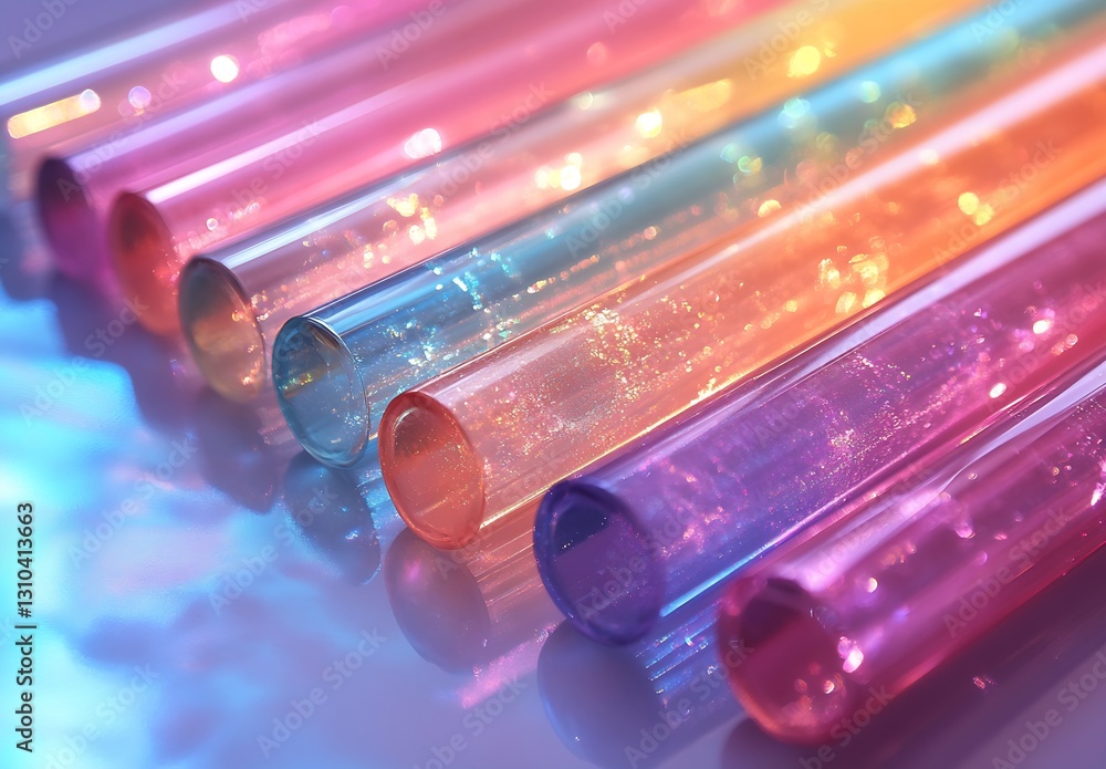 Poster vibrant glass tubes in soft focus creating a colorful light spectrum : generative ai