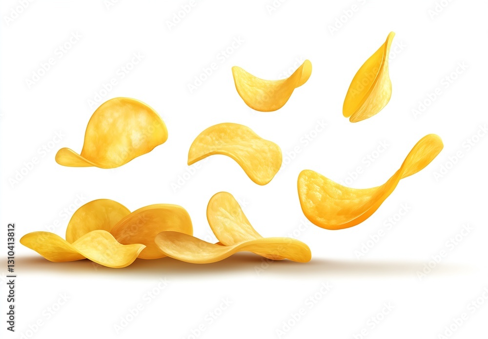 Aufkleber crispy potato chips floating in the air creating an enticing visual for snack lovers : generative ai