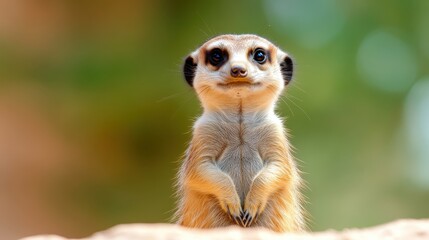 Fototapeta premium Meerkat stands alert in vibrant habitat seeking food in Africa