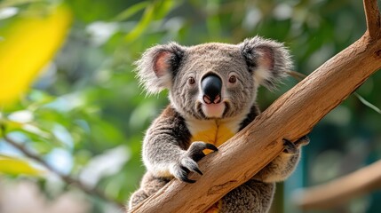 Fototapeta premium Koala resting on a tree branch in its vibrant natural habitat