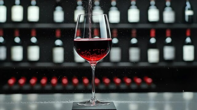 Red Wine Pouring into a Glass Against a Wine Cellar Background