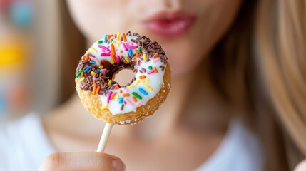 Woman indulges in colorful treats and cravings at cozy cafe
