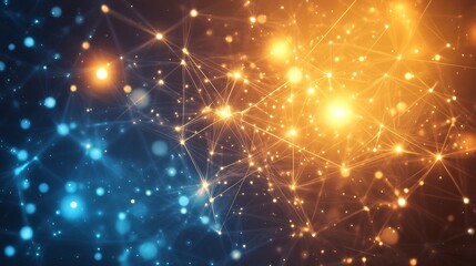 Fototapeta premium Dynamic web of lights and connections creating an energizing blue and orange network atmosphere : Generative AI