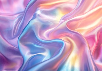 Close up of silky smooth colorful fabric with shimmering pastel tones creating a dreamy effect : Generative AI