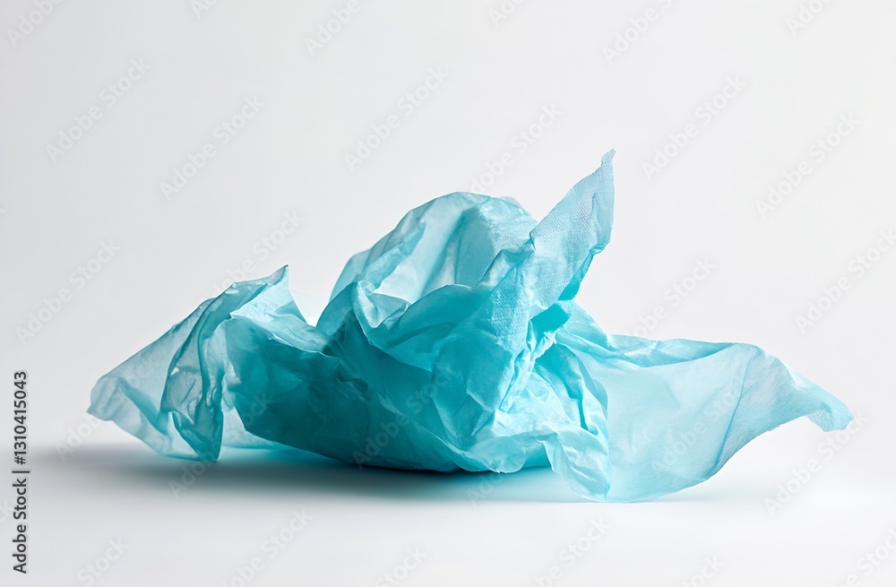 Poster crumpled blue tissue paper with soft texture and light reflections on white surface : generative ai