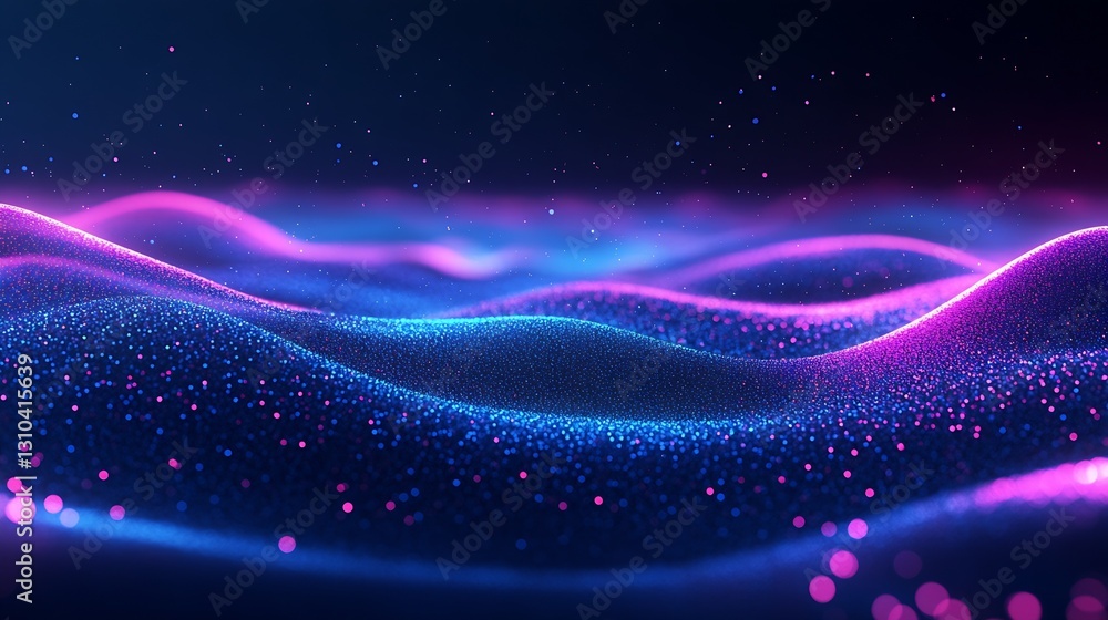 Poster Vibrant abstract image showcasing rolling waves with glowing highlights creating a surreal atmosphere : Generative AI