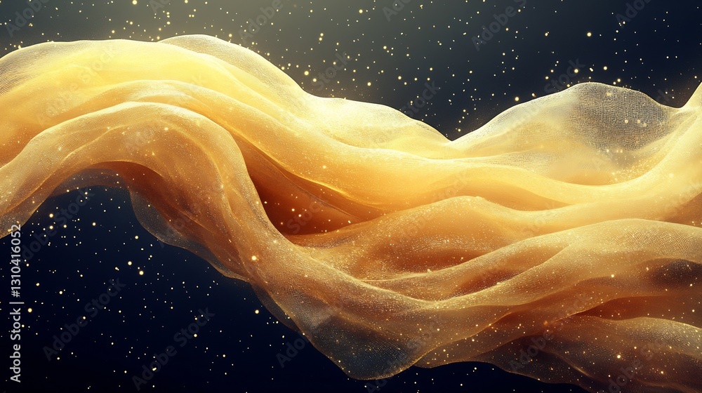 Poster Stunning golden abstract waves flowing through space with sparkling particles in a captivating design : Generative AI