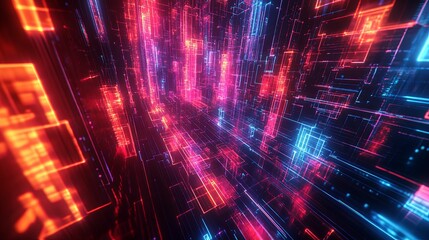 Neon Cityscape Digital Abstract Art
