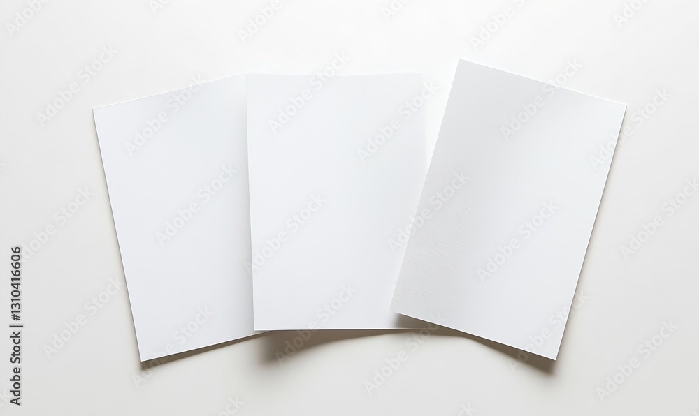 Aufkleber Three Flat Sheets of Clean White Paper Arranged on a Neutral Background for Presentation Designs : Generative AI