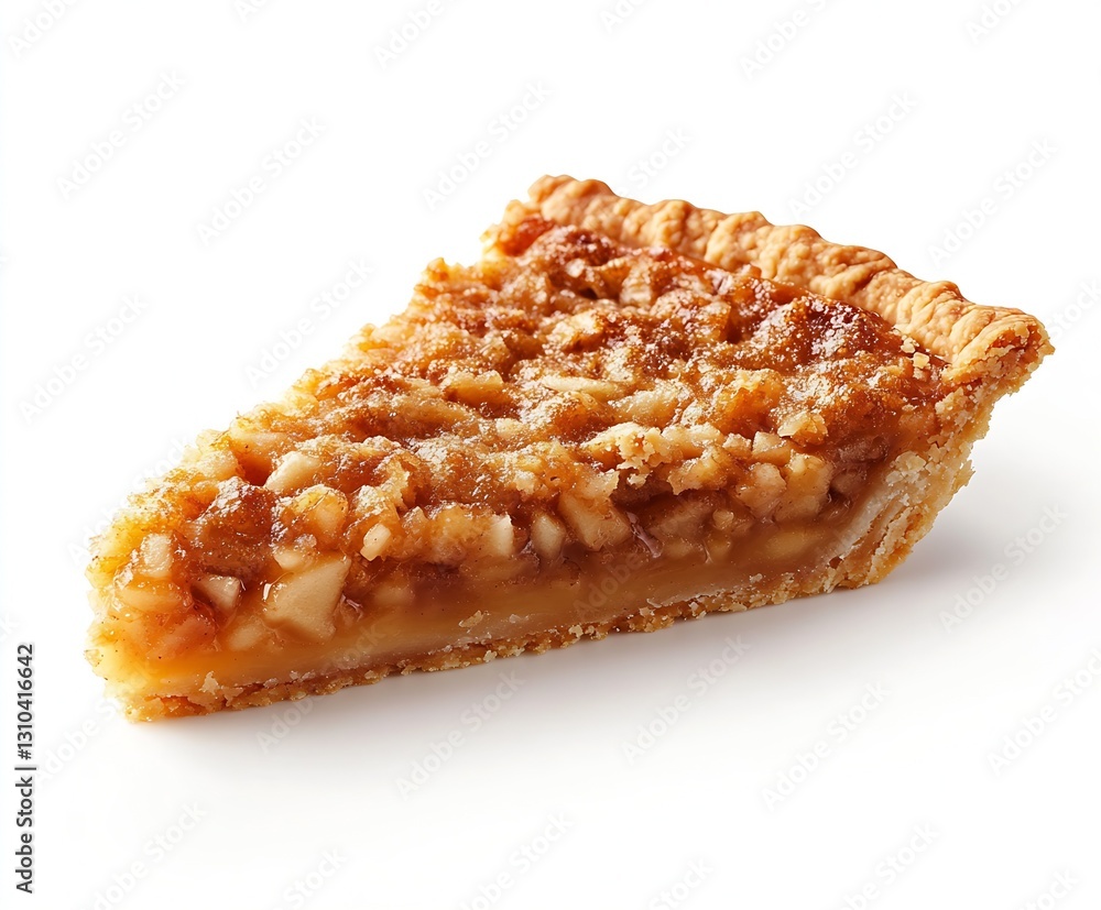 Poster heartwarming slice of homemade apple crumble pie with a crispy oat topping and caramelized filling :