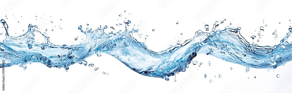 Poster a stunning wave of clear blue water gracefully flowing and dancing in midair creating a serene scene