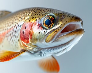 Trout Head Detail, Open Mouth, Plain Background