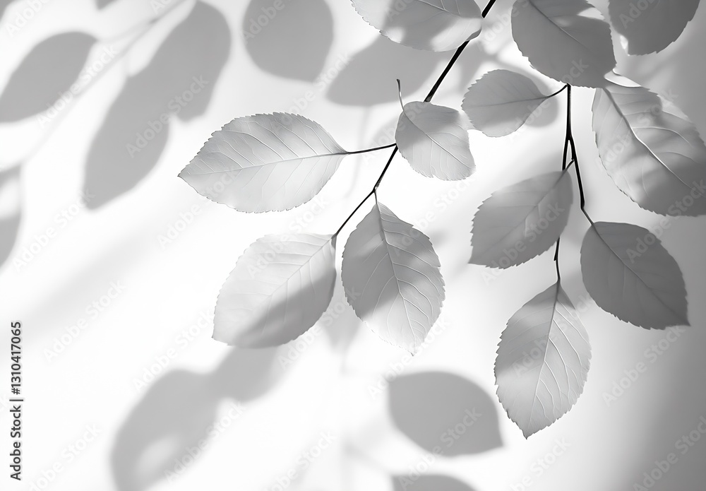 Aufkleber intricate black and white composition of leaves casting shadows and creating artistic designs on a s