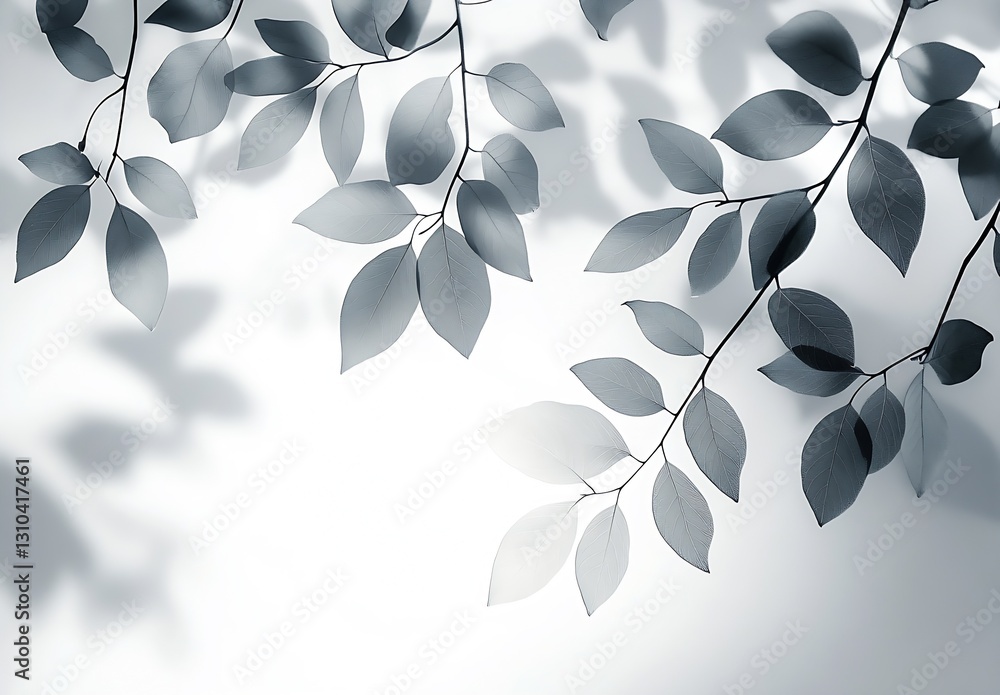 Poster Elegant monochrome foliage arrangement with soft shadows for tranquil artistic presentations and nature themes : Generative AI