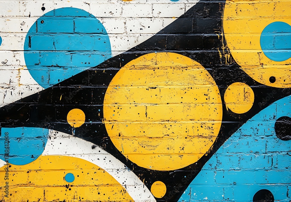 Aufkleber Colorful abstract mural featuring bold geometric shapes in a dynamic composition for modern spaces : Generative AI
