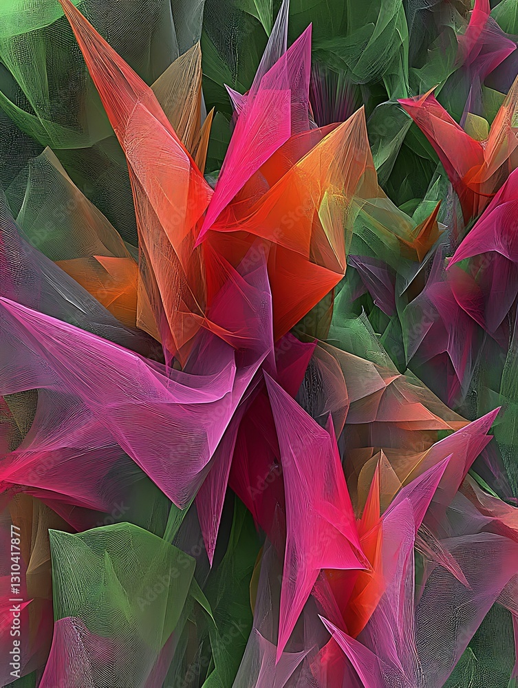 Poster mesmerizing abstract floral forms with translucent fabric texture