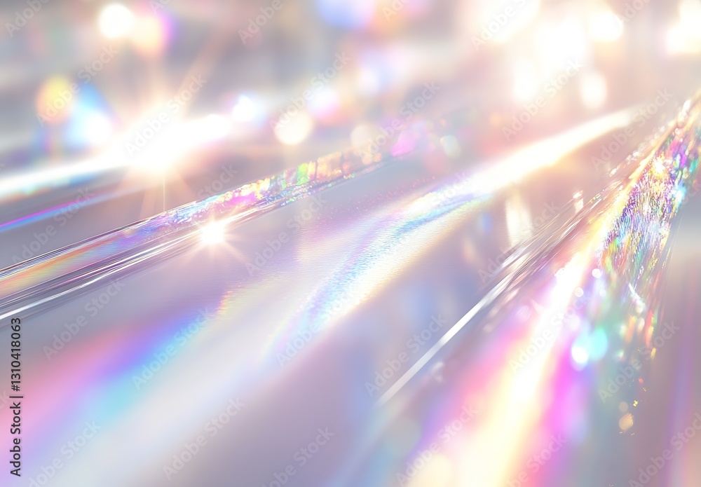 Poster Radiant light reflections and rainbow colors creating a dazzling effect on a smooth reflective surface : Generative AI