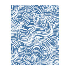 A seamless pattern featuring stylized waves in shades of blue and off-white. The waves are rendered with a textured, brush,hand-drawn or printed effect, creating a slightly distressed or vintage look.