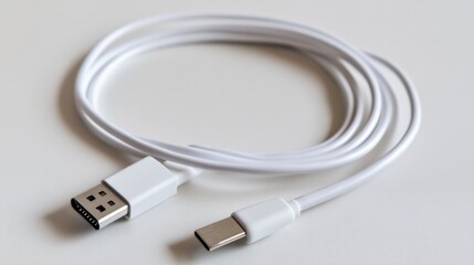Fototapeta premium A portable keychain charging cable with a compact design displayed on a clean white backdrop.