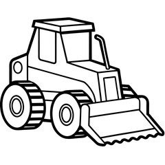 Naklejka premium Bulldozer Black and White Outline Vector Illustration – Construction Clipart & Line Art Design, Bulldozer outline vector clipart – perfect for construction-themed designs, logos, and prints.