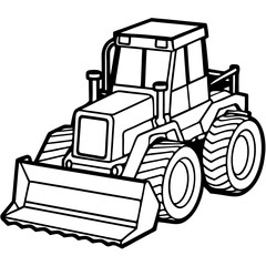 Naklejka premium Bulldozer Black and White Outline Vector Illustration – Construction Clipart & Line Art Design, Bulldozer outline vector clipart – perfect for construction-themed designs, logos, and prints.