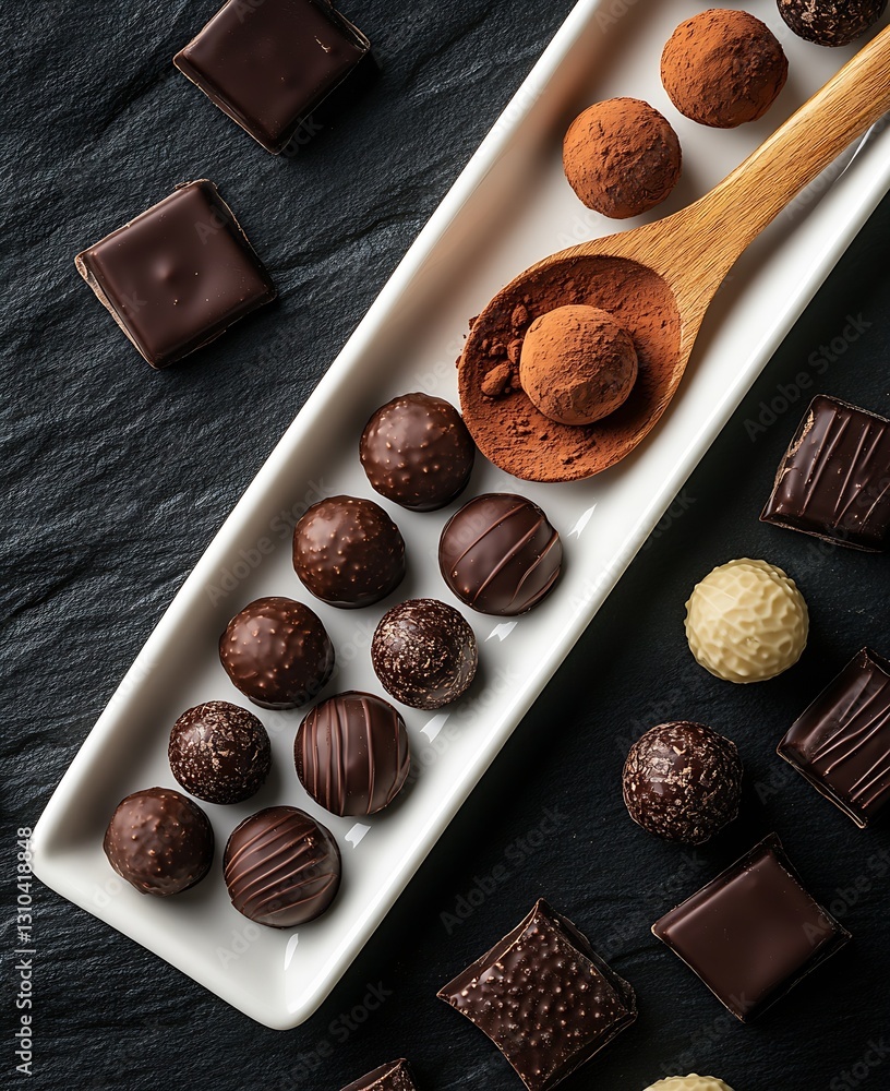 Aufkleber Luxurious display of assorted chocolates with cocoa powder ready for delighting the palate : Generative AI