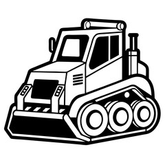 Naklejka premium Bulldozer Black and White Outline Vector Illustration – Construction Clipart & Line Art Design, Bulldozer outline vector clipart – perfect for construction-themed designs, logos, and prints.