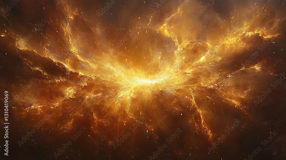 Poster Stunning cosmic explosion with golden hues creating a captivating representation of a galaxy in space : Generative AI