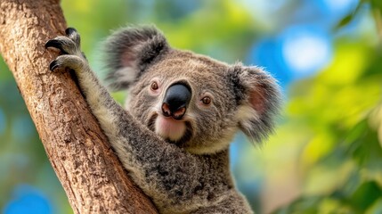 Obraz premium Koala resting peacefully among the vibrant eucalyptus trees in daylight