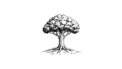 Vintage sketch of a tree with detailed roots and foliage  