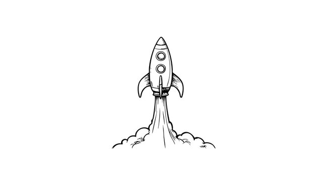Vintage sketch of a rocket launching against a white background  