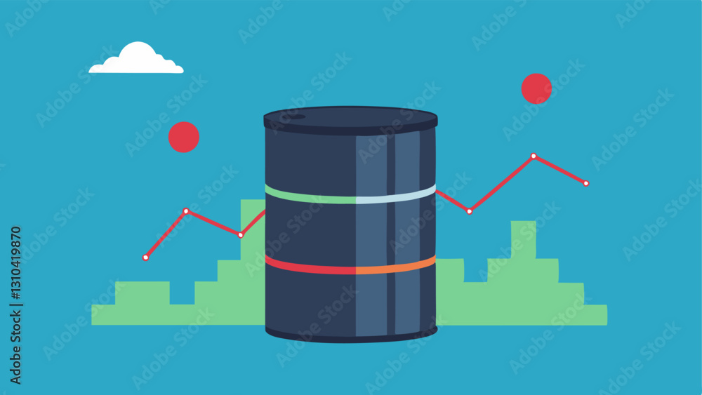 Poster oil barrel and graph an oil barrel with a fluctuating line graph in the background symbolizing how c